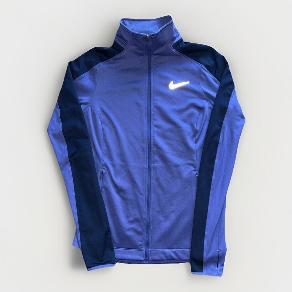 NIKE RUNNING Dri-Fit Zipper Front Jacket Women's Size XS Thumbholes Purple/Navy